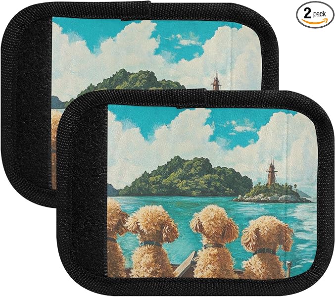 2 PC Luggage Handle Wrap Luggage Handle Covers Tags for Suitcase Bags Travel Luggage Handle Identifier Gripper Poodle Island Adventure Blue
