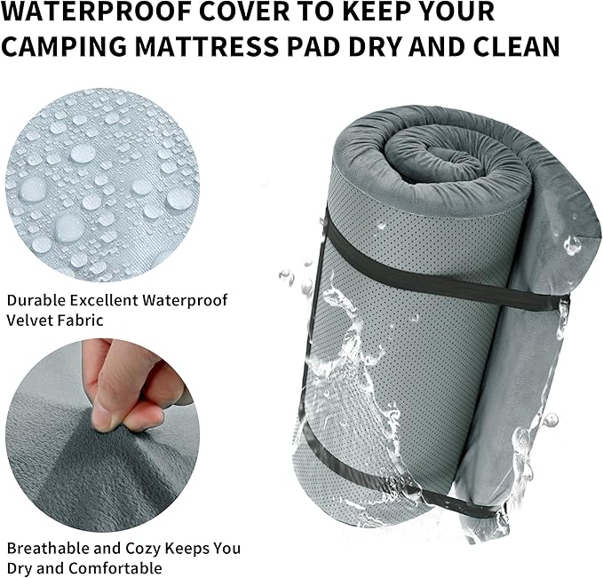 HOMBYS 3 INCH Thick Waterproof Memory Foam Camping Mattress for Outdoor Sleeping, Portable Roll Up Mattress Pad Mat for Travel Truck Bed Tent