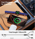 Temdan for Travel Vacation Essentials,3 in 2 USB C Cable for Apple Watch Charger/iPhone 17 Charger/Lightning,Multi Charging Cable Cord,Camping Essentials,Designed for iWatch &iPhone 16-12-5FT Black