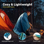 UNIKOME Outdoor Packable Camping Blanket, Lightweight Travel Blanket, Dual-Sides Waterproof Puffy Down Alternative Blanket with Snap Clasps, 75"×52", Lake Blue&Sky Blue