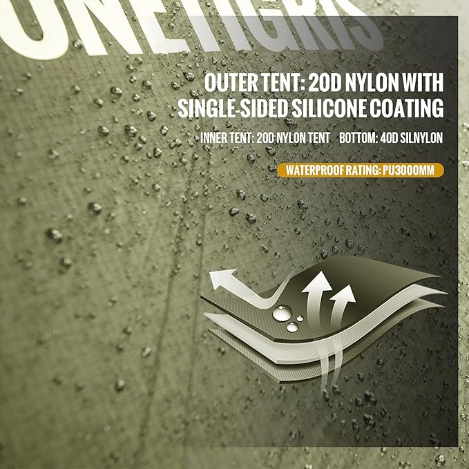 OneTigris Stella 4 Season Camping Tent Backpacking 2 Person Waterproof Lightweight Easy Setup Instant 3000mm Waterproof Rating Outdoor Hiking Tent