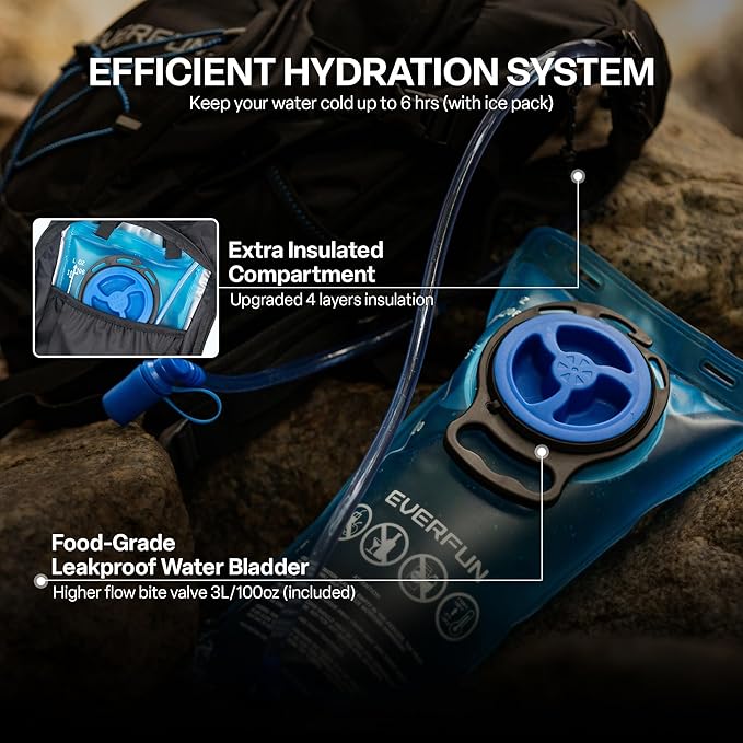 Everfun Hydration Backpack 18L with Water Bladder 2L/3L Hiking Water Backpack Women Men Hydration Pack Insulated Lightweight Day Hydropack with Storage for Hiking, Biking, Running, Festival