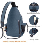 MOSISO Sling Backpack,Canvas Crossbody Hiking Daypack Bag with Anti-theft Pocket, Steel Blue