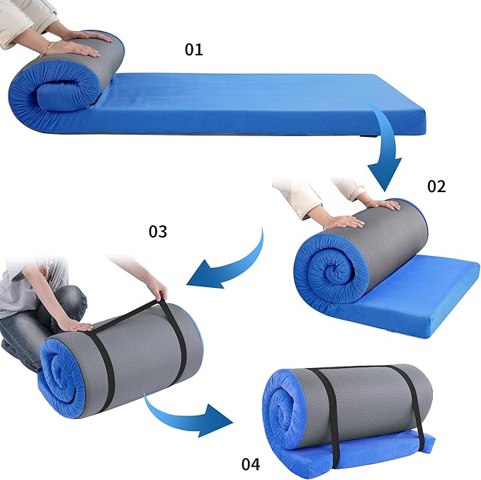 HOMBYS 3 INCH Thick Waterproof Memory Foam Camping Mattress for Outdoor Sleeping, Portable Roll Up Mattress Pad Mat for Travel Truck Bed Tent