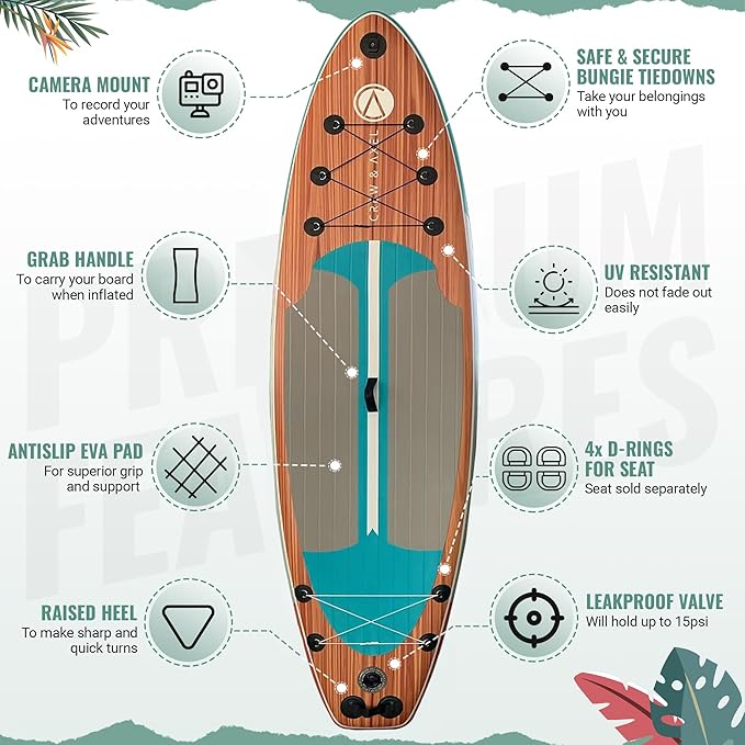 Crew Axel Inflatable Paddle Board 10’33’6” Extra Wide & Lightweight (18lb) Paddle Board – Premium SUP Set Includes 2 Bags, Floating Paddle, Camera Mount, 3 Fins, Dual Pump Kit