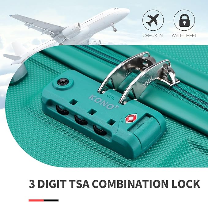 Kono Carry On Luggage Set Lightweight Airline Approved Carry On Suitcase with TSA Lock Spinner Wheels Durable Luggage Hardside Turquoise