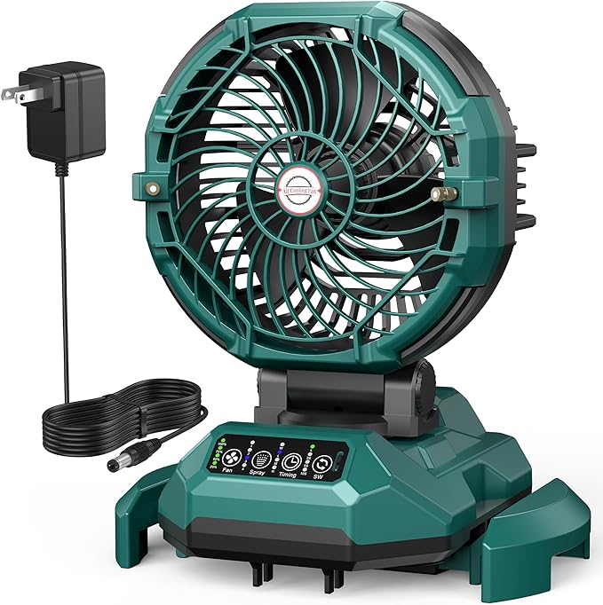 Portable Misting Fan, 4 Powerful Speed & 4 Spray Modes, 30000mAh Battery Powered, Remote Control, Auto Oscillation with Adjustable Base fit for 10-13 inch Bucket for Outdoor Camping Beach Travel
