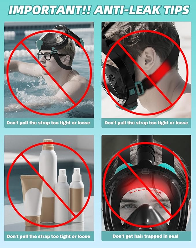 Mask Fins Snorkeling Gear for Adults, Full Face Snorkel Mask & Adjustable Swim Fins Snorkel Set, Panoramic View Snorkel Mask Dry Top Anti-Fog Anti-Leak