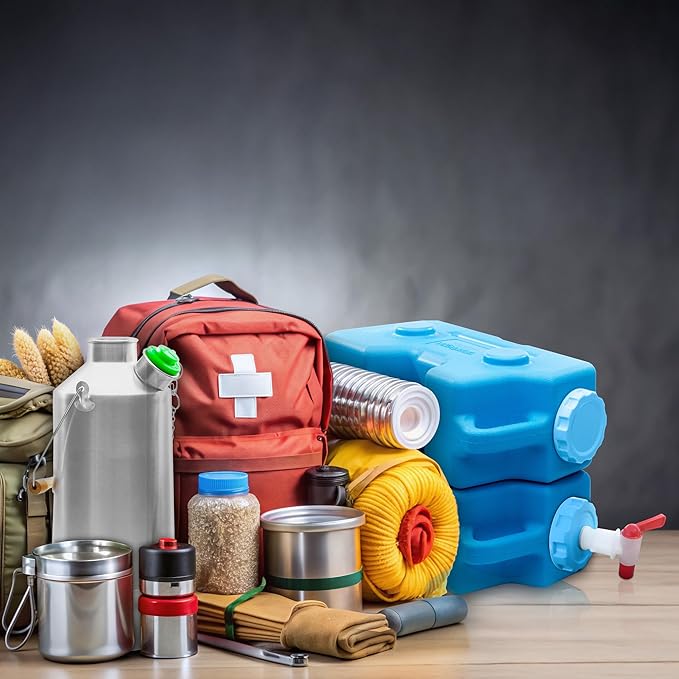 AquaBrick Emergency Water Storage Containers w Ventless Spigot Cap, Leak Proof Guaranteed Portable Stackable - holds 3 Gal, Long Term Food Storage holds 20 lbs, 2 Cont PK + Spigot