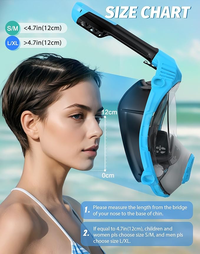 Full Face Snorkel Mask- Snorkeling Gear for Adults with Safe Dry Top Breathing System, Latest Foldable Panoramic View Snorkeling Mask for Men and Women, Anti Fog Anti Leak