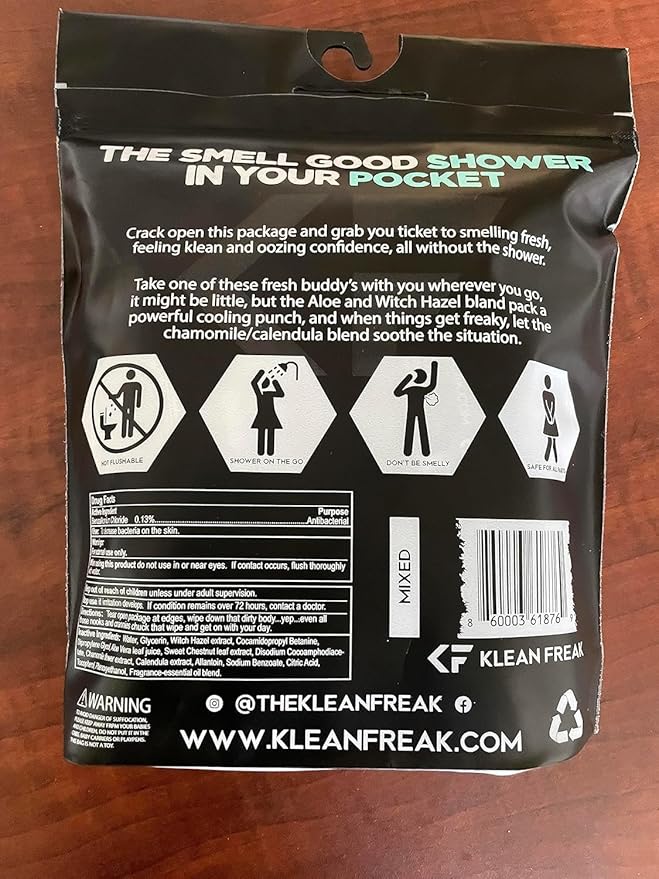 The Klean Freak Body Wipes - 12 count Individually Wrapped | Showerless Body Wipe for Women & Men | Sustainable Bodywipes for Gym, Travel, Camping | Tea-Tree