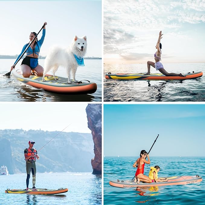 NACATIN Inflatable Stand Up Paddle Board with Kayak Seat,10'6"Upgrade Version Blow Up Paddle Boards for Adults with Premium SUP Accessories&Backpack,Adjustable Paddle,Camera Mount,Fins,Hand Pump
