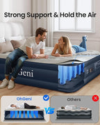 OhGeni Air Mattress Queen with Built in Pump, Blow Up Colchones Inflables Mattress for Guests, Portable Air Mattresses with Carrying Bag, 18" Raised Elevated Air Bed for Camping, Dark Blue