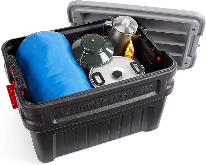 Rubbermaid ActionPacker️ 24 Gal Lockable Storage Box Pack of 2, Outdoor, Industrial, Rugged, Grey and Black