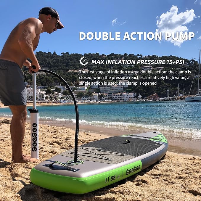Inflatable Stand Up Paddle Board Includes Paddle, Dual Action Pump, and Accessories 11ft Lightweight iSUP, 33"*6" Wide Stable Design, Anti-Slip EVA Deck, Paddle Board for Adults