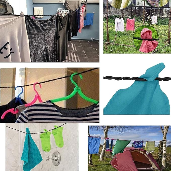 Retractable Portable Clothesline for Travel，Tri-Braided Clothing line with Strong Suction Cups and Metal Hooks, for Indoor Laundry Drying line,Outdoor Camping Accessories, Without Clothes Clips