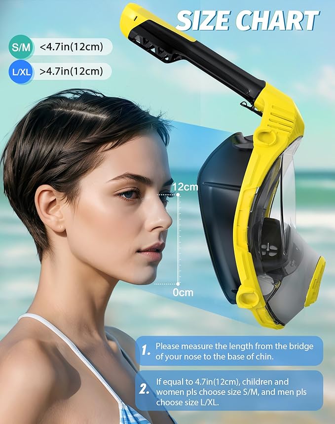 Full Face Snorkel Mask- Snorkeling Gear for Adults with Safe Dry Top Breathing System, Latest Foldable Panoramic View Snorkeling Mask for Men and Women, Anti Fog Anti Leak