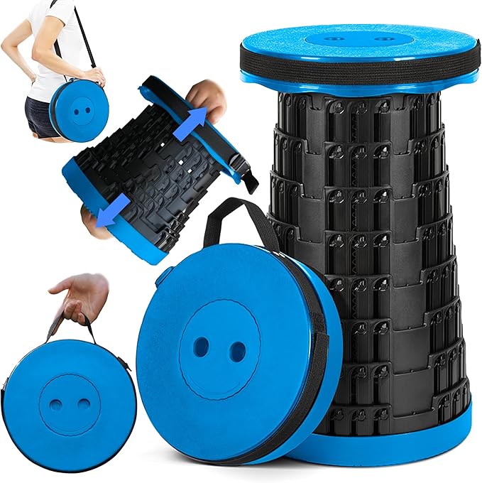 2025 Upgraded Collapsible Stool, Portable Folding Stool Max 620lb, Height Adjustable Retractable Telescopic Seat, Travel Chair, Foldable Camping Seat or Footrest Gift for Outdoors