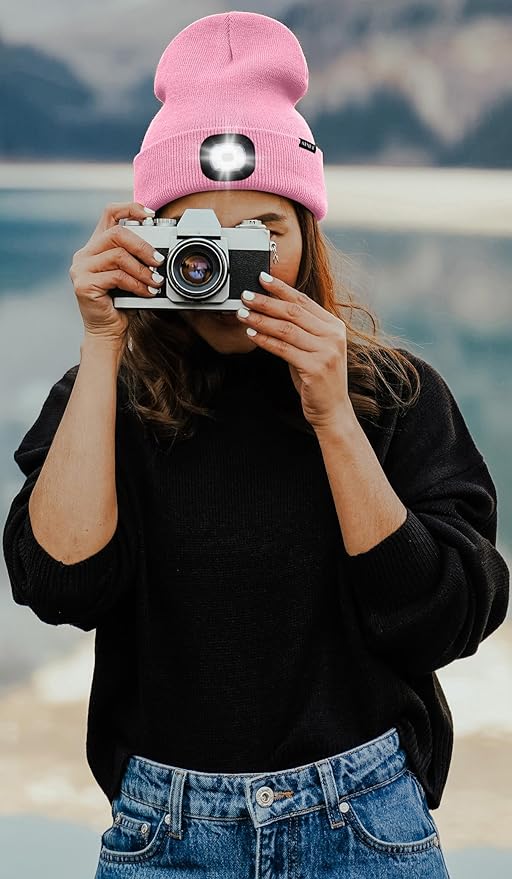 ATNKE LED Lighted Beanie Hat,USB Rechargeable 4 LED Running Headlamp Bright Cap with The Light Gifts for Men and Women