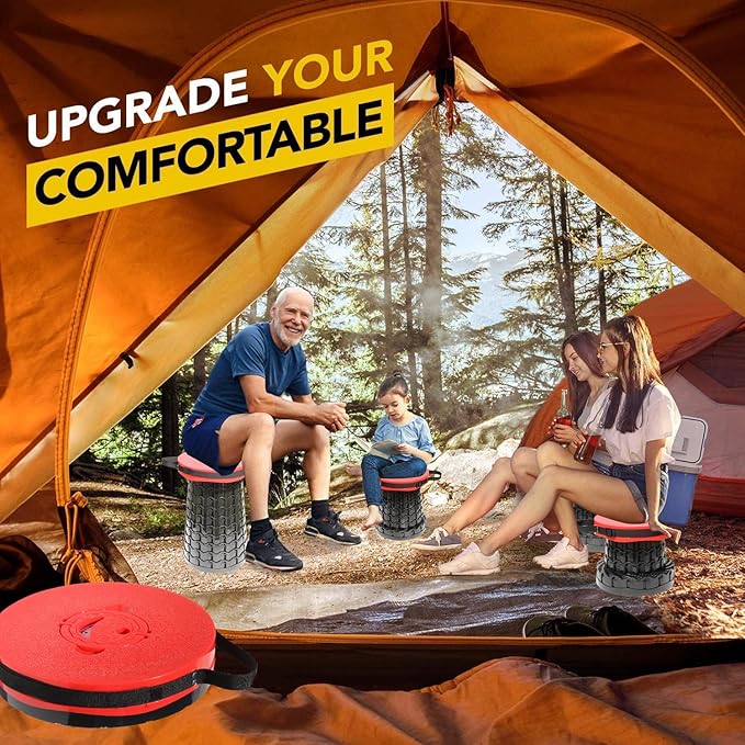 ALEVMOOM Upgraded 19.7" Portable Collapsible Folding Stool Retractable Telescoping Foldable Stool for Adults Heavy Duty Camping Sturdy with Max Load Capacity 1000lbs for Outdoor Fishing Hiking BBQ