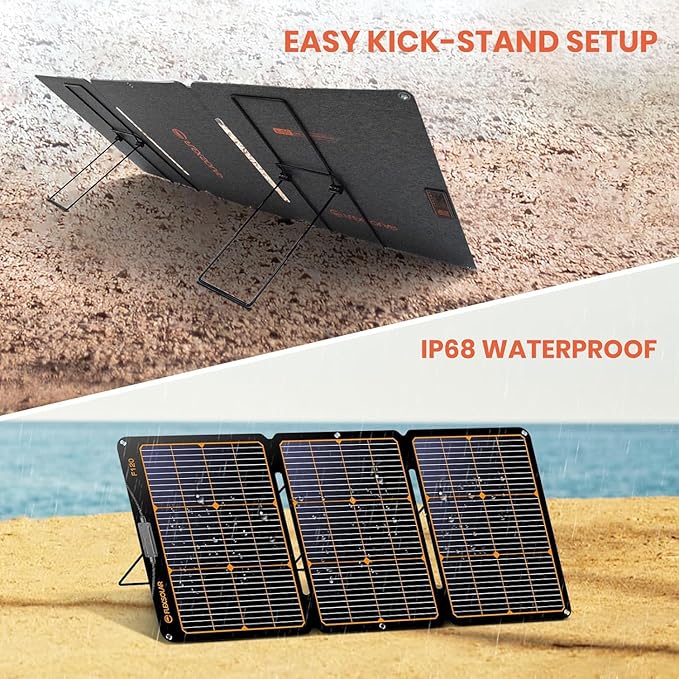 FlexSolar 120W Portable Solar Panel for Power Station, High Efficiency ETFE Foldable Solar Charger with Ajustable Stand and 4-in-1 Cable for Most Solar Generator/RV/Camping/Emergency Power Supply