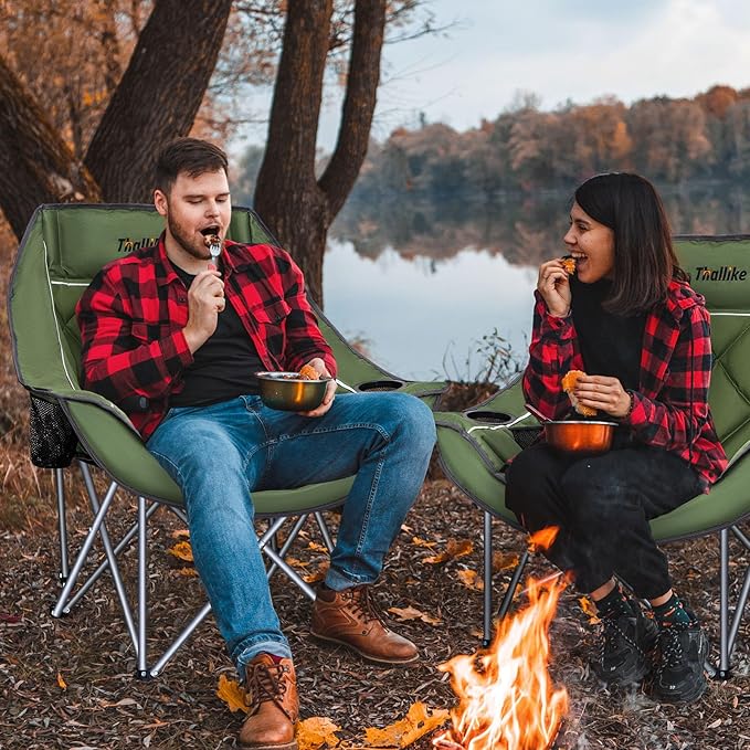 Oversized Camping Chair for Adults – Heavy Duty Folding Chair with Cup Holders, Storage Pocket & Carry Bag – Outdoor Padded Camp Chair for Camping, Backyard, Fishing & Sports – Supports 400lbs