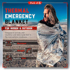 Emergency Blankets for Survival Gear and Equipment x6, Space Blanket, Mylar Blankets, Thermal Blanket, Survival Blanket, Survival Kits Emergency Kit, Emergency Supplies, Foil Blanket Camping Shelter