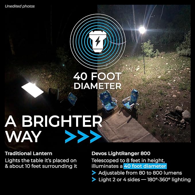 Devos Outdoor LightRanger 800 Lumen Lantern - Rechargeable Telescoping LED Lantern, 8 Feet Tall, 30-Hour Runtime, Illuminates 40-Foot Area, Adjustable Height
