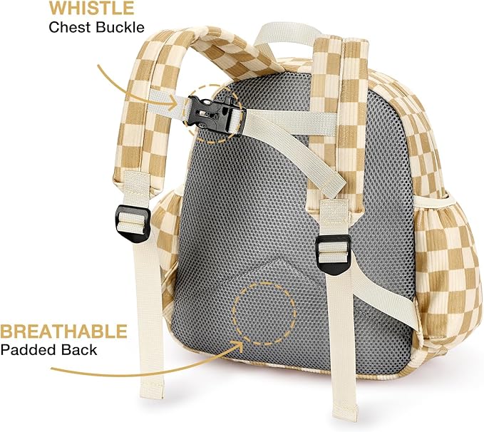 STEAMEDBUN Corduroy Toddler Backpack for Girls 2-4: Kids backpack for Boys Girls - 12 inch Preschool Kindergarten Backpacks - Checkered