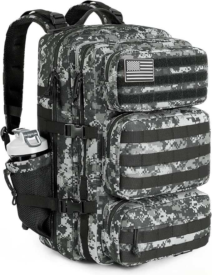 Military Tactical Backpack 25L Day Backpack for Men Molle Army 3 Days Assault Pack Bug Out Bag Water Resistant and Heavy Duty Hiking Treeking Rucksack - Black Digital Camo