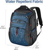KROSER Friendly Travel Laptop Backpack 17.3 inch XXXL Gaming Backpack Water-Repellent College Daypack Business Backpack with RFID Pockets & USB Port for Men/Women-Black/Haze Blue
