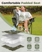 KingCamp Oversized Camping Folding Chair, Heavy Duty 450 LBS with Lumbar Support, Padded seat with Cup Holder&Cooler Bag, Ideal for Camp, Fishing, Sports Event, Backyard, Patio, Lawn