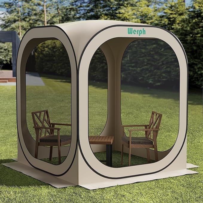 Pop Up Tent，Portable Canopy Tent with Mesh Mosquito Net, Screen House Room Canopy Shade Screen 6 x 6 FT with Carry Bag for Patio, Backyard, Sports & Outdoors Activities, Beige