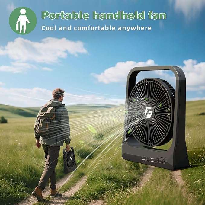 8-inch USB Portable Fan - 20800mAh Rechargeable Battery Operated Fan (80Hrs work time) - Personal Desk Fans - Battery Powered Fans use for Bedroom, Desktop, Table, Office, Camping, and Outdoor