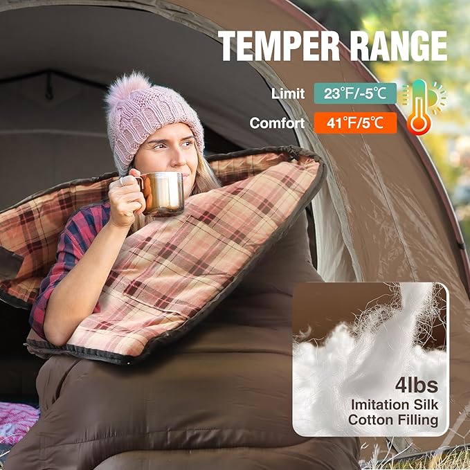 REDCAMP Cotton Flannel Sleeping Bag for Camping Backpacking, Adults Cold Weather Envelope Sleeping Bags with 2/3/4/6lbs Filling