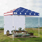 EAGLE PEAK Pop Up Canopy Tent with 1 Sidewall, Easy Setup Event Tent, Outdoor Sun Shade, Wheeled Carry Bag, Stakes and Guy Ropes, Instant Canopy 8x8, American Flag