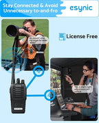 eSynic 3-Pack Professional Walkie Talkies - 5KM Long Range 16CH Durable Two-Way Radios with VOX- Includes 3 Headsets & LED Light, Rain-Resistant for Job Site/Camping/Hiking (3 Pack Family Set)