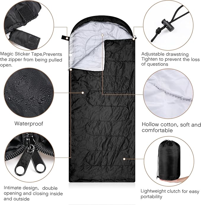 Tranqun Sleeping Bags for Adult with Winter Beanies Gloves, Cotton Liner Camping Sleeping Bag Waterproof Warm Lightweight for Backpacking Camping Indoor Outdoor Homeless People