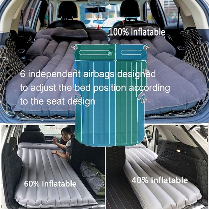 Inflatable SUV Air Mattress,Thickened Flocking Inflatable Car Camping Travel Air Mattress with 2 Pillows & Air Pump,Portable Car Sleeping Bed for SUV|MPV|Minivan