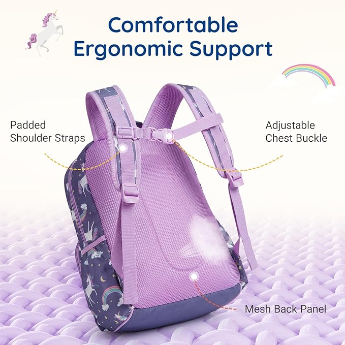 mommore Kids Backpack for Girls 4-8 with Lunch Box Elementary Kindergarten Preschool School Backpack 15'' Fit Folders Bottles, Pink Butterfly