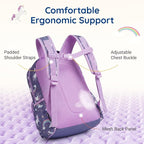 mommore Kids Backpack for Girls 4-8 with Lunch Box Elementary Kindergarten Preschool School Backpack 15'' Fit Folders Bottles, Purple Unicron