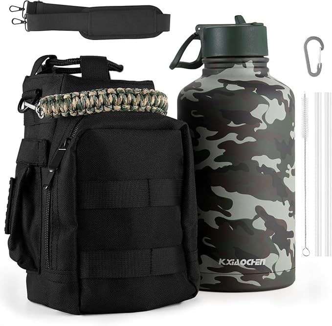 KXIAOCHEN Insulated Water Bottle, Stainless Steel Water Bottle, 2 Lids (Straw and Handle Lid),Wide Mouth Metal Water Bottles Keep Hot and Cold, Double Walled, Thermo Mug, Metal Canteen