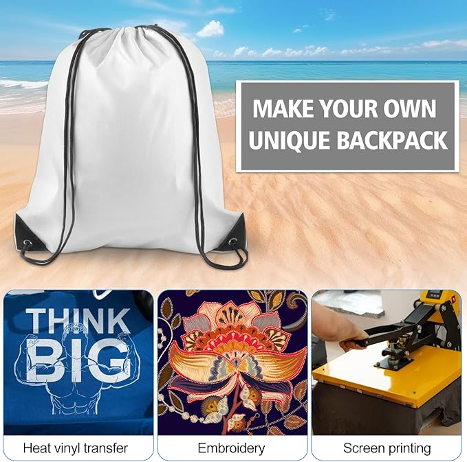 KUUQA 20Pcs Drawstring Backpack Bag Bulk White Drawstring Bags String Backpack Sport Gym Sack Bags Foldable Storage Bag for Women Men Shopping Gym Travel Sports