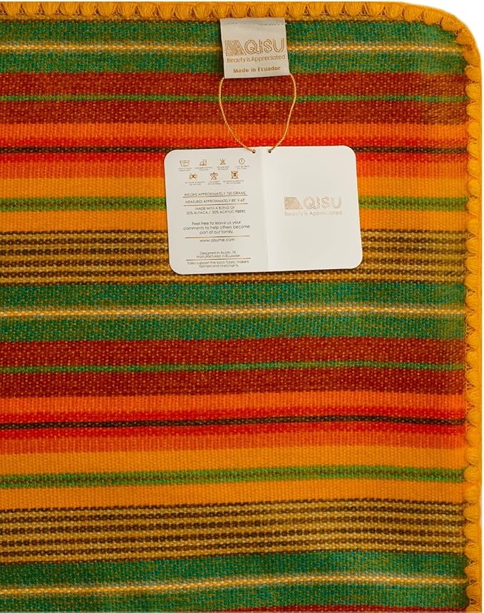 QISU Alpaca Wool Blanket Throw | Large, Beautiful, Warm, Variegated | 85 x 65 inches | Ultra-Soft, Hypoallergenic and Breathable | Non-Itchy or Scratchy Fabric (Yellow Variegated)