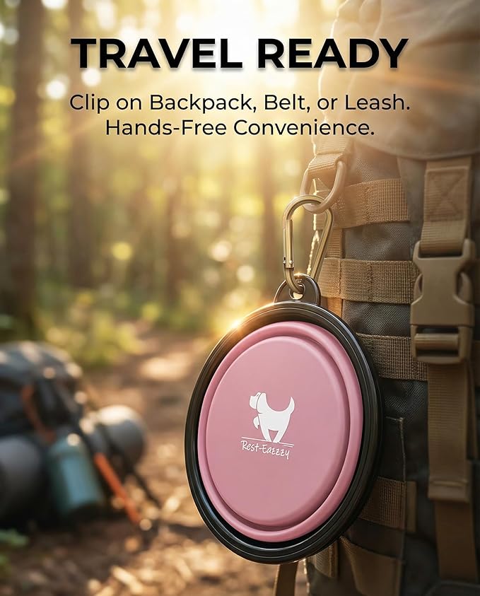 Collapsible Dog Bowls for Travel, 2-Pack Dog Portable Water Bowl for Dogs Cats Pet Foldable Feeding Watering Dish for Traveling Camping with Carabiners, BPA Free (Grey&Pink, Large)