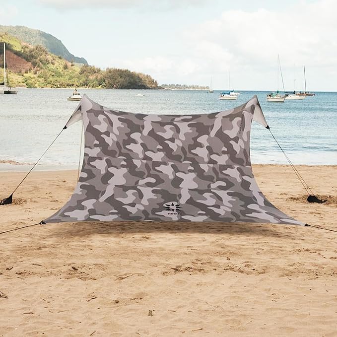 Neso Gigante - Portable Beach Tent - Ideal to Enjoy with Family and Friends - UPF 50+, Water-Resistant, and Lightweight - Grey Camo, 11' x 11'