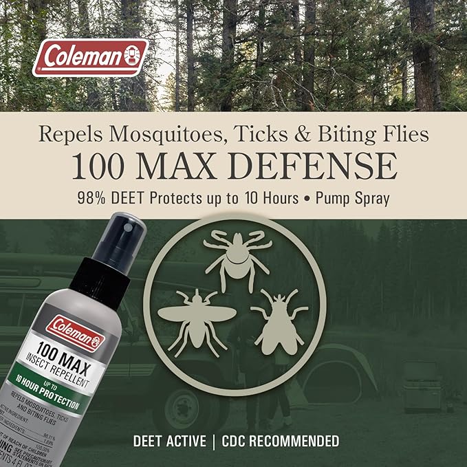 Coleman 100 Max 100% DEET Insect Repellent Pump for Ticks and Mosquitos - 4 oz Bottle