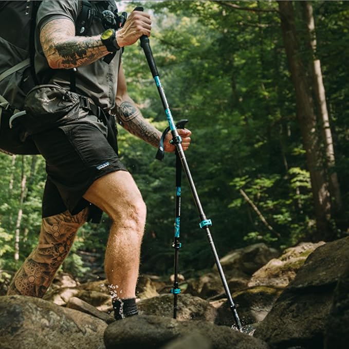 Adjustable Carbon Fiber Trekking Poles – Lightweight Hiking Poles with Quick Lock, Collapsible Walking Sticks for Backpacking, Camping, Glacial Wave Strider X for Climbing & Travel
