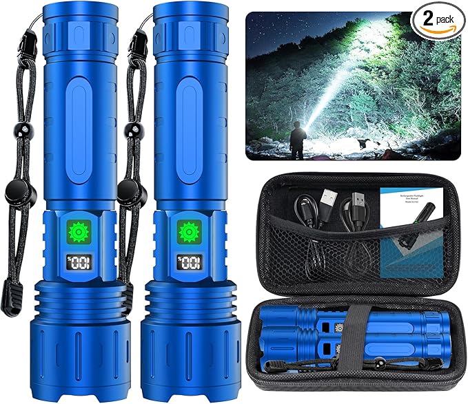 Rechargeable Tactical Flashlights High Lumens - 1500 Meters Long Beam Super Bright LED Flash Light with Power Display & IPX5 Waterproof for Camping, 20H Runtime,5 Modes,Zoomable Handheld Flashlight