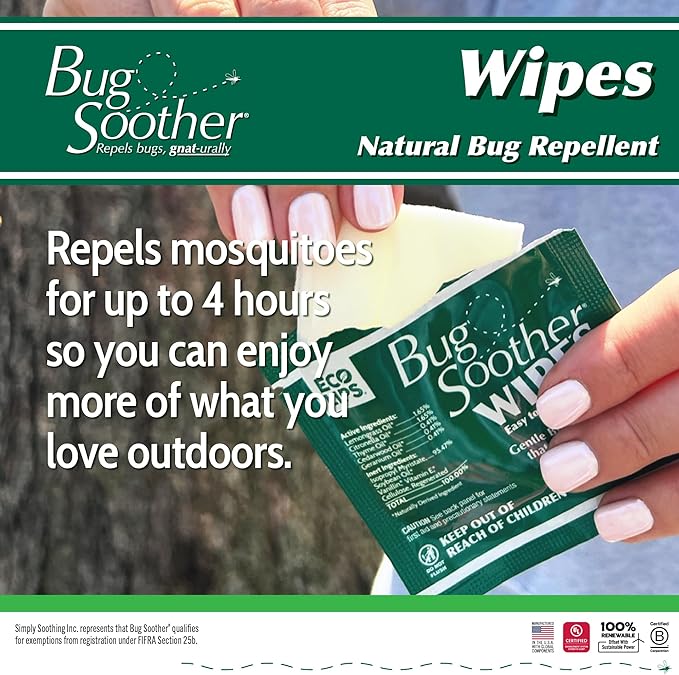 Bug Soother Wipes (100 ct) - Natural Insect, Gnat and Mosquito Repellent & Deterrent - 100% DEET-Free Safe Bug Wipes for Adults, Kids, & Pets - Made in USA